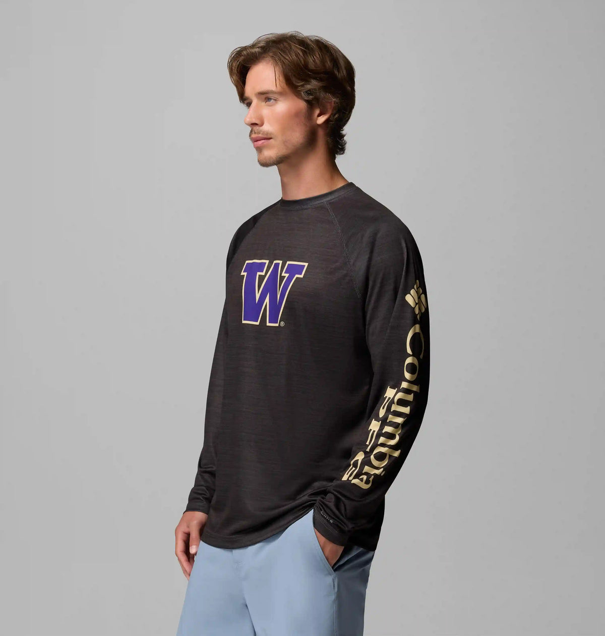 Men's Collegiate PFG Terminal Tackle Heather Long Sleeve Shirt - Washington