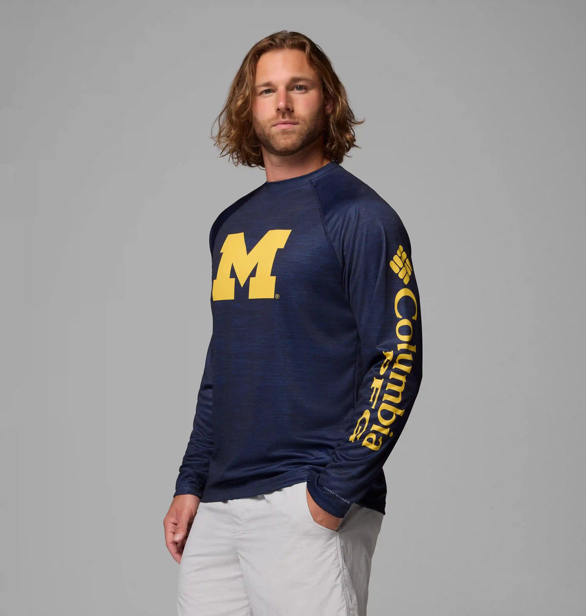 Men's Collegiate PFG Terminal Tackle Heather Long Sleeve Shirt - Michigan