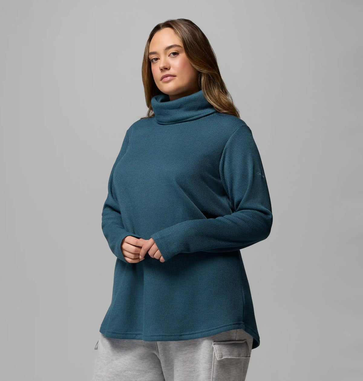 Women's Holly Hideaway Waffle Cowl Neck Pullover - Plus Size