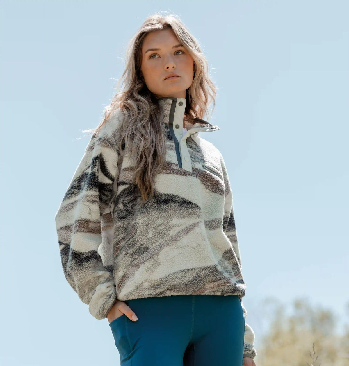Women's Helvetia II Printed Cropped Half Snap Fleece Pullover