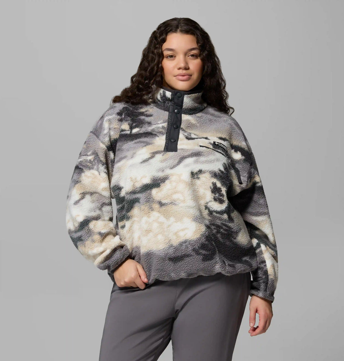 Women's Helvetia II Printed Cropped Half Snap Fleece Pullover - Plus Size