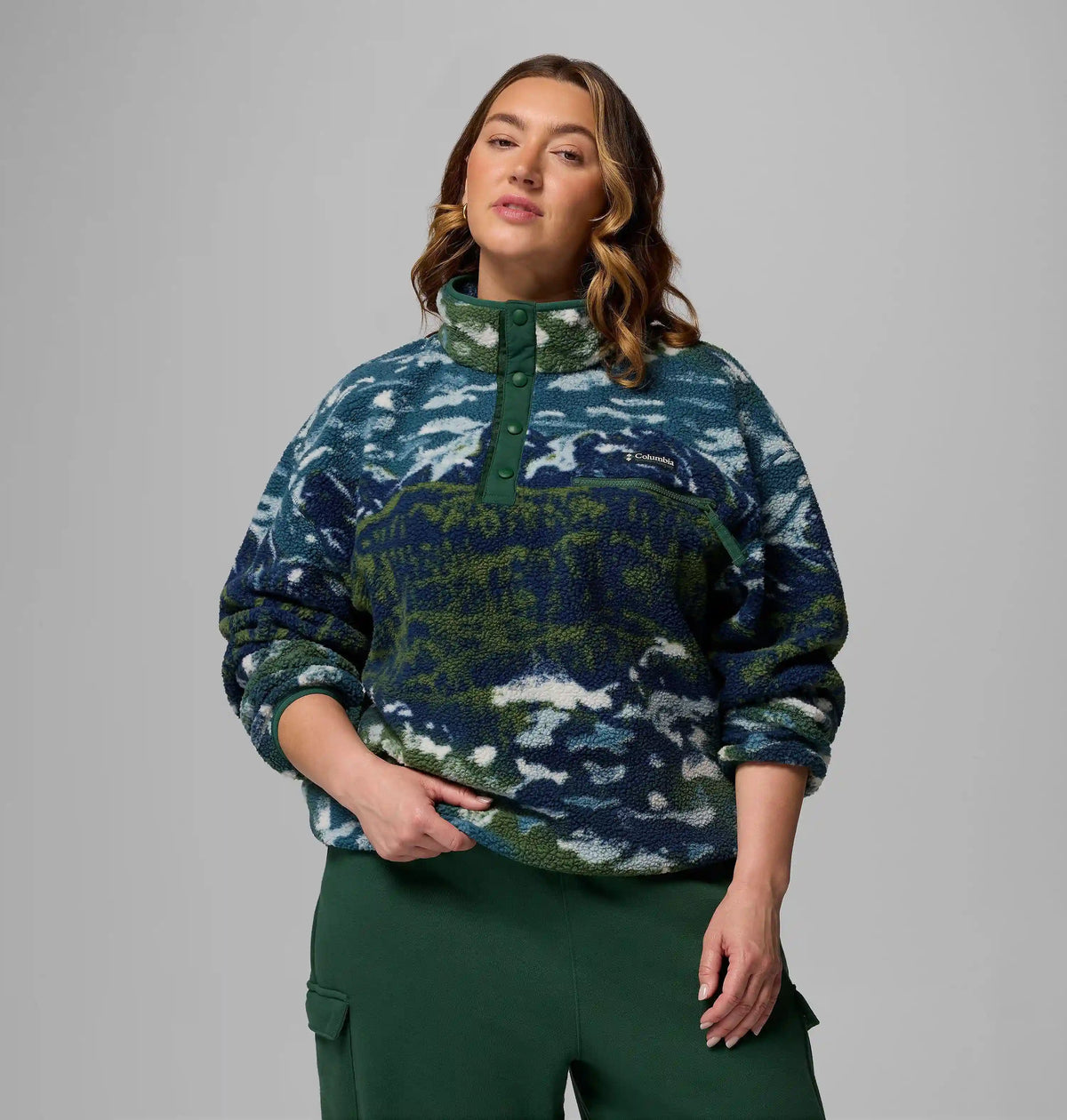 Women's Helvetia II Printed Cropped Half Snap Fleece Pullover - Plus Size