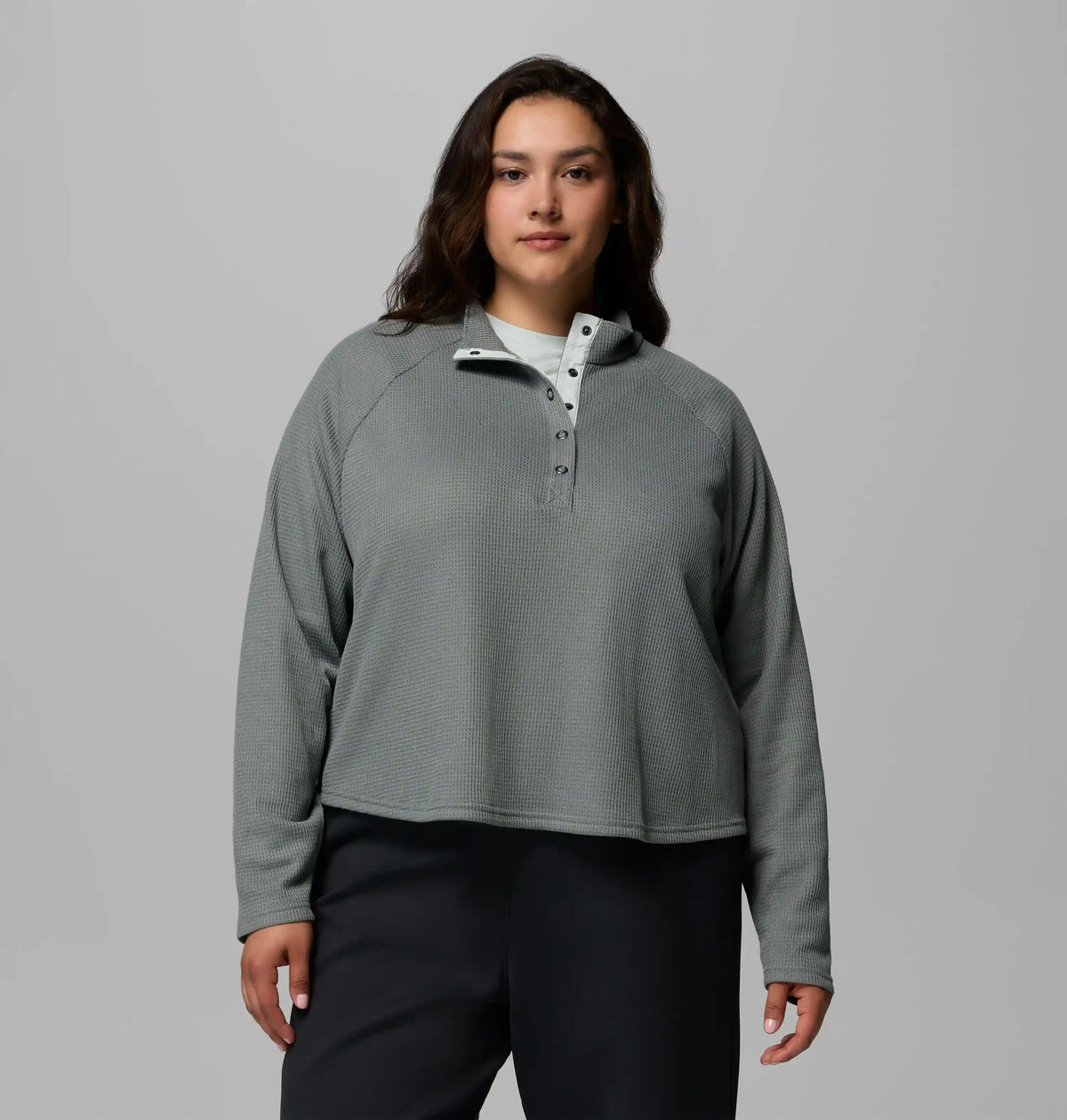 Women's Holly Hideaway Waffle Half Snap Shirt - Plus Size