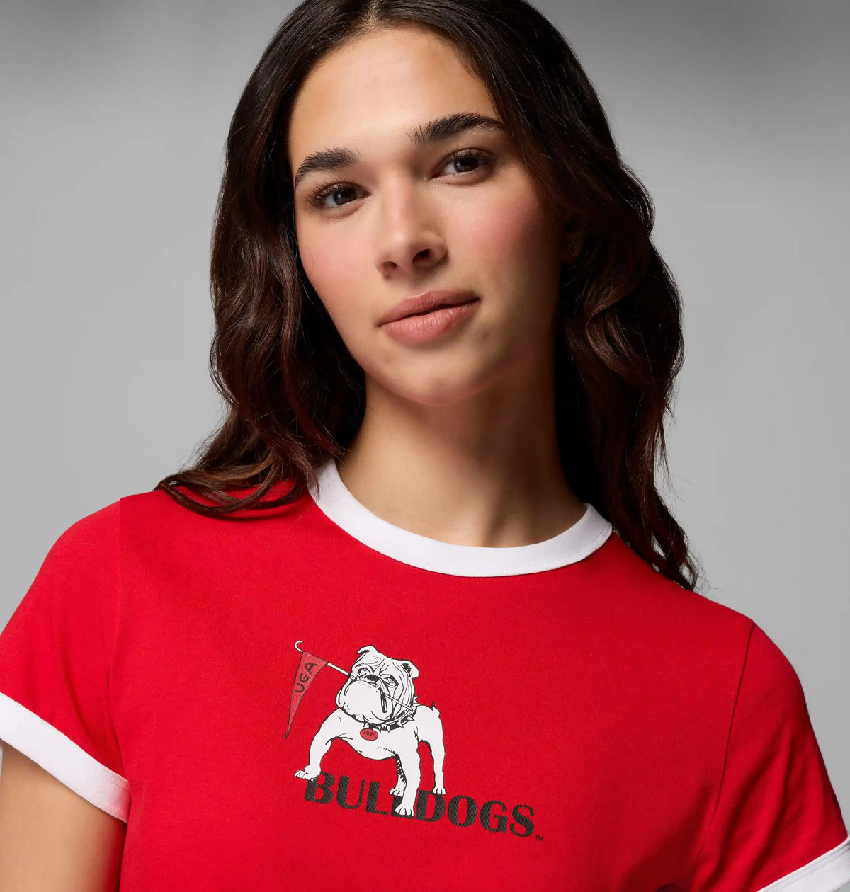 Women's Collegiate Rolling Bend Ringer Tee - Georgia