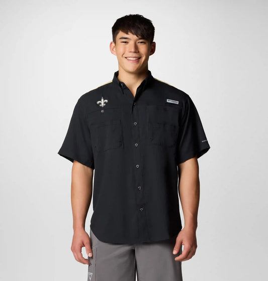 Men's PFG Tamiami Colorblocked Short Sleeve Shirt - New Orleans Saints