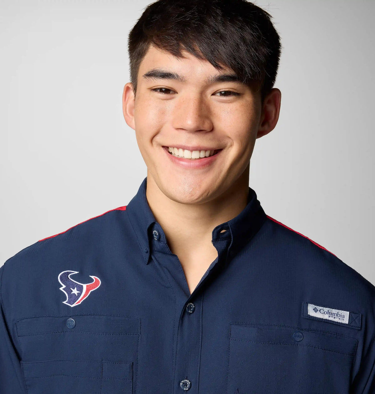 Men's PFG Tamiami Colorblocked Short Sleeve Shirt - Houston Texans