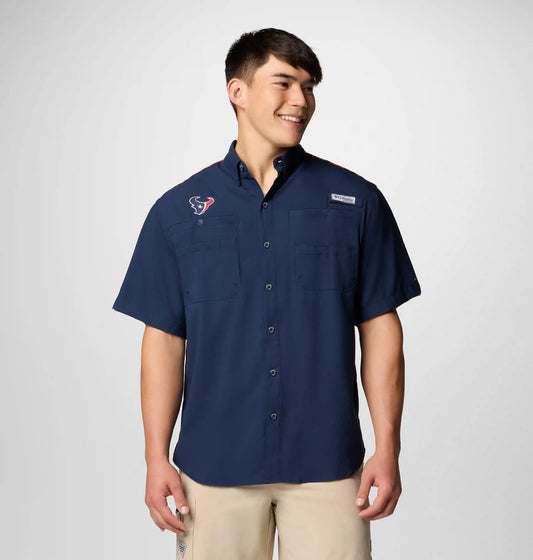 Men's PFG Tamiami Colorblocked Short Sleeve Shirt - Houston Texans